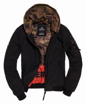 Superdry Hooded Air Corps Bomber Férfi Kabát Fekete | UGIRE4895